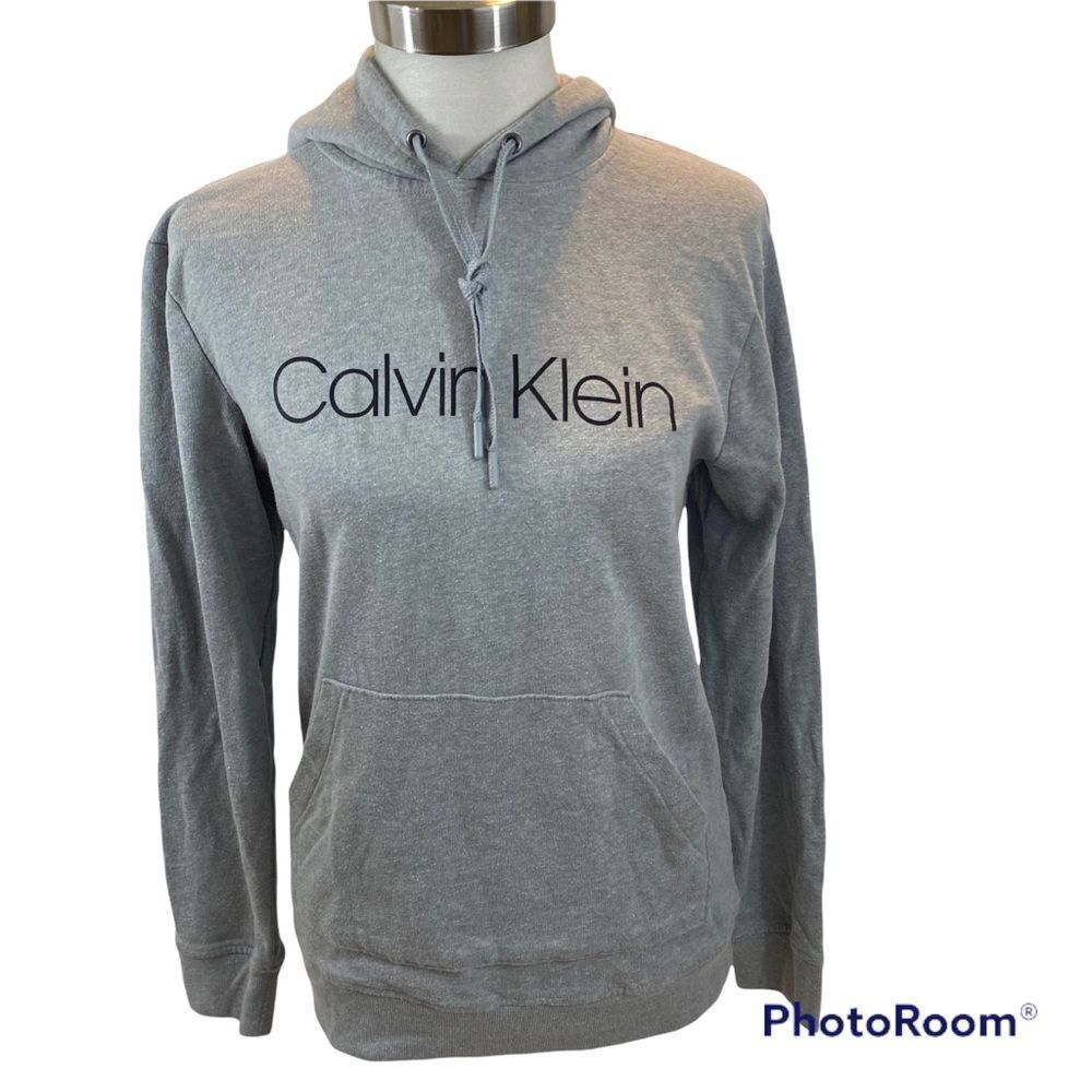 Ladies Grey Calvin Klein Spell Out Hoodie‎ Sweatshirt Size Small
